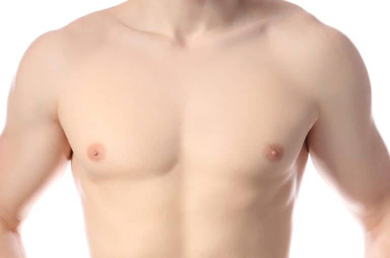 front view of enlarged male breast